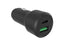 HQ-Power Auto-snellader, 1x USB-A QC en 1x USB-C PD, voor laptop, tablet of smartphone, veilig en ultracompact, 38W, aluminium behuizing, zwart