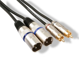 HQ-Power XLR-RCA kabel, 2 x XLR 3-polig, 2 x RCA mannelijk, 1 m, perfect voor geluidsoverdracht