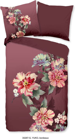 Good Morning Dekbedovertrek "bloemen" - Bordeaux - (140x200/220 cm) - Katoen