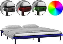 vidaXL - Bedframe - LED - massief - hout - zwart - 160x200 - cm
