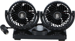 All Ride Auto Ventilator 12V - Dubbele Ventilator - Aansluiting Sigarettenaansteker Auto - Incl. 2 Houders met Plakstrip voor Dashboard - Kunststof - Zwart