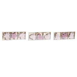 Ophangdecoratie DKD Home Decor Roze Licht Roze Hout 6,5 x 1 x 6,5 cm (9 Onderdelen) (3 Stuks)