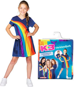K3 verkleedkleding - Regenboogjurkje blauw 3/5 jaar - maat 116