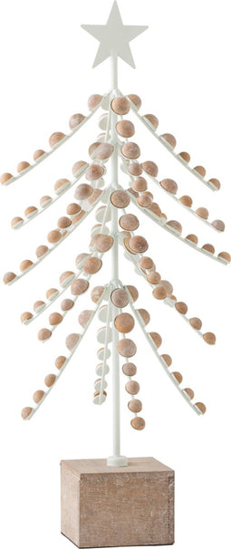 J-Line decoratie boompje op voet - hout/metaal - wit/naturel