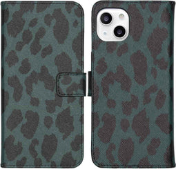 iMoshion Hoesje Geschikt voor iPhone 13 Hoesje Met Pasjeshouder - iMoshion Design Softcase Bookcase - Groen / Green Leopard
