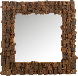 J-Line spiegel Syma - hout/spiegel - naturel - small - 90 x 90 cm