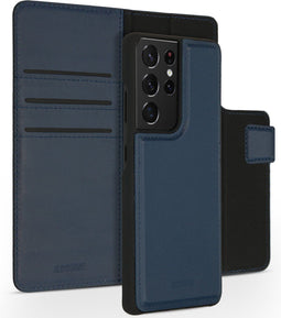Accezz Samsung Galaxy S21 Ultra - Premium Leather 2 in 1 Wallet Book Case - Uitneembare backcover - Donkerblauw