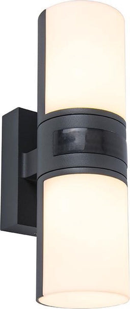 LUTEC Cyra - LED wandlamp voor buiten - Up & Down - PIR bewegingssensor - 2 draaibare lampen - Premium aluminium - 1000Lm krachtig licht - 3000K warm wit licht - IP54 extra weerbestendig - Donkergrijs