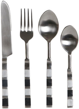 Bestek DKD Home Decor Zwart Zilverkleurig Hars Roestvrij staal 4,5 x 1,5 x 22 cm 16 Onderdelen