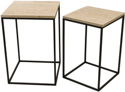 PTMD Volos Set Of 2 Side Tables Beige Marble