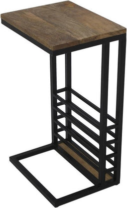 HSM Collection Bijzettafel - 38x30x65 - naturel/zwart - mangohout/ijzer