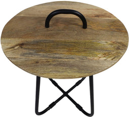 HSM Collection Bijzettafel Met Handvat Ø45cm Naturel/Zwart Mangohout/Metaal
