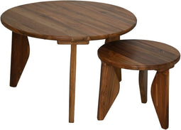 HSM Collection Bijzettafel Rond Teak Naturel Set van 2