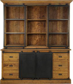 HSM Collection-Buffetkast Blackburn 4 Deur 6 La-180x50x220-Naturel/Zwart-Teak/Metaal