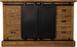 HSM Collection-Dressoir Blackburn 2 Deur 6 La-1-140x43x85-Naturel/Zwart-Teak/Metaal