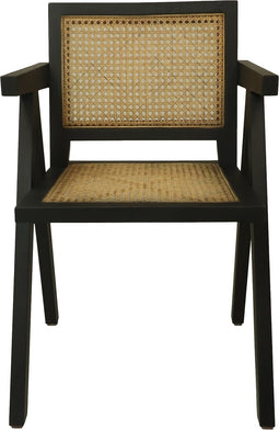 HSM Collection-Eetkamerstoel-56x52x83-Zwart/Naturel-Mahonie/Rotan