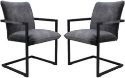 HSM Collection-Eetkamerstoel Boston S/2-56x68x89-Donker Grijs/Zwart-Stof/Metaal