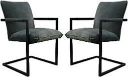 HSM Collection-Eetkamerstoel Boston S/2-56x68x89-Licht Groen/Zwart-Stof/Metaal