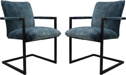 HSM Collection-Eetkamerstoel Boston S/2-56x68x89-Blauw/Zwart-Stof/Metaal