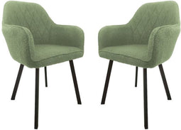 HSM Collection Eetkamerstoel Demi Lichtgroen/Zwart Teddy/Metaal Set van 2