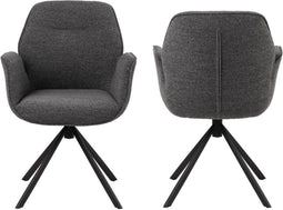 HSM Collection-Eetkamerstoel Nora + Armleuning-90x62x61-Donker Grijs/Mat Zwart-Stof/Metaal