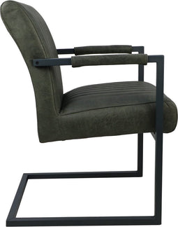 HSM Collection-Eetkamerstoel Texas Met Arm S/2-55x50x85-Groen/Grijs-Leder/Metaal