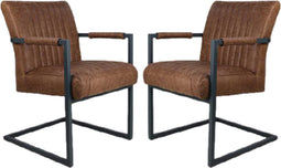 HSM Collection-Eetkamerstoel Texas Met Arm S/2-55x50x85-Cognac/Grijs-Leder/Metaal