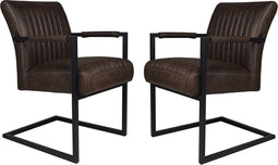 HSM Collection-Eetkamerstoel Texas Met Arm S/2-55x50x85-Espresso/Zwart-Leder/Metaal