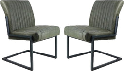 HSM Collection-Eetkamerstoel Texas S/2-55x50x85-Groen/Grijs-Leder/Metaal