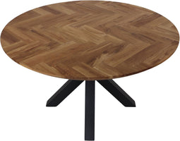 HSM Collection Eettafel Rond Visgraat Ø140cm Naturel/Zwart Eiken/Metaal