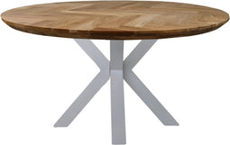 HSM Collection Eettafel Visgraat Rond Ø100cm Naturel/Wit Eiken/Metaal