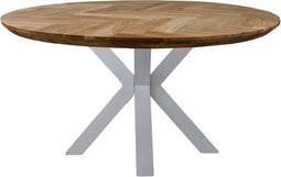 HSM Collection Eettafel Visgraat Rond Ø150cm Naturel/Wit Eiken/Metaal
