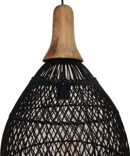 HSM Collection-Hanglamp-34x34x58-Zwart/Naturel-Rotan/Teak