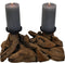 HSM Collection-Kaarsenhouder 2 Kaarsen-32x18x14-Naturel/Zwart-Teak/Metaal