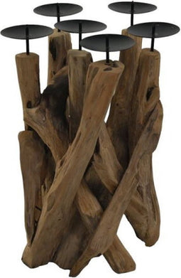 HSM Collection-Kaarsenhouder 5 Kaarsen-27x27x39-Naturel/Zwart-Teak/Metaal