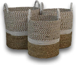 HSM Collection-Mandenset Malibu S/3-ø42x45 / ø38x42 / ø34x39-Naturel/Wit-Waterhyacint