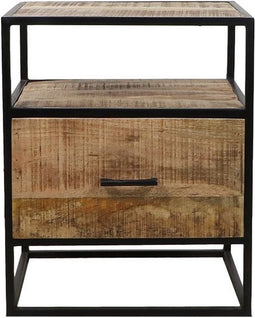 HSM Collection-Nachtkastje 1 La-45x35x55-Naturel/Zwart-Mango/Metaal