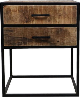 HSM Collection Nachtkastje 2 Lades 45x40x55cm Bruin/Zwart Mangohout/Metaal