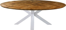 HSM Collection-Ovale Eettafel Fishbone-220x110x76-Naturel/Wit-Eiken/Metaal