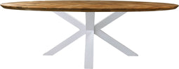 HSM Collection-Ovale Eettafel Fishbone-200x100x76-Naturel/Wit-Eiken/Metaal