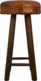 HSM Collection-Ronde Barstoel Patchwork-40x40x75-Cognac/Bruin-Leder/Teak
