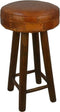 HSM Collection-Ronde Barstoel Patchwork-40x40x75-Cognac/Bruin-Leder/Teak