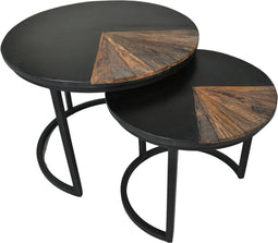 HSM Collection-Ronde Bijzettafel Ronin S/2-ø60x45/ø45x40-Naturel/Zwart-Teak/Metaal