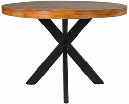 HSM Collection-Ronde Eettafel Melbourne-120x120x76-Bruin/Zwart-Mango/Metaal