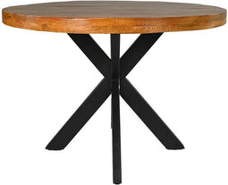 HSM Collection-Ronde Eettafel Melbourne-100x100x76-Bruin/Zwart-Mango/Metaal