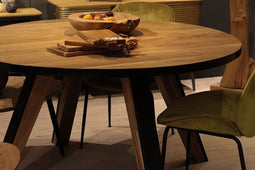 HSM Collection-Ronde Eettafel Milano-120x120x76-Naturel/Zwart-Acacia/Metaal