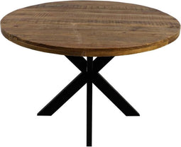 HSM Collection-Ronde Eettafel Melbourne-150x150x76-Naturel/Zwart-Mango/Metaal