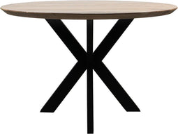HSM Collection-Ronde Eettafel Zürich -140x140x76-Naturel/Zwart-Acacia/Metaal