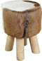 HSM Collection-Ronde Kruk Geitenhuid-ø33x45-Assorti/Naturel-Geitenhuid/Teak