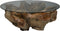 HSM Collection-Ronde Salontafel Flower Met Glas-100x100x44-Naturel-Teak